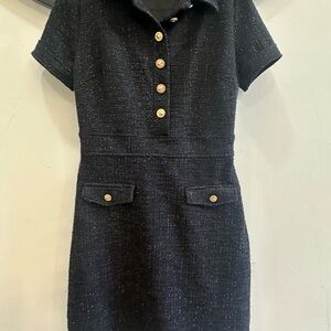 Guess Black Tweed Mini Dress with Gold Buttons